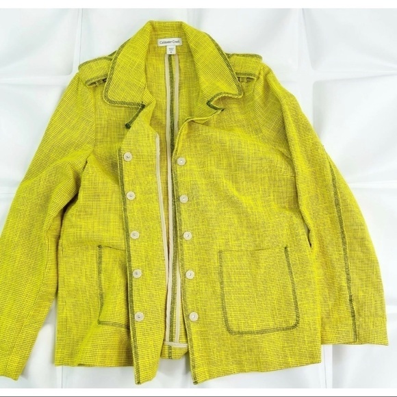 Coldwater Creek Womens Sz 12 Neon Mustard Yellow Military Jacket l Textured - Picture 7 of 8